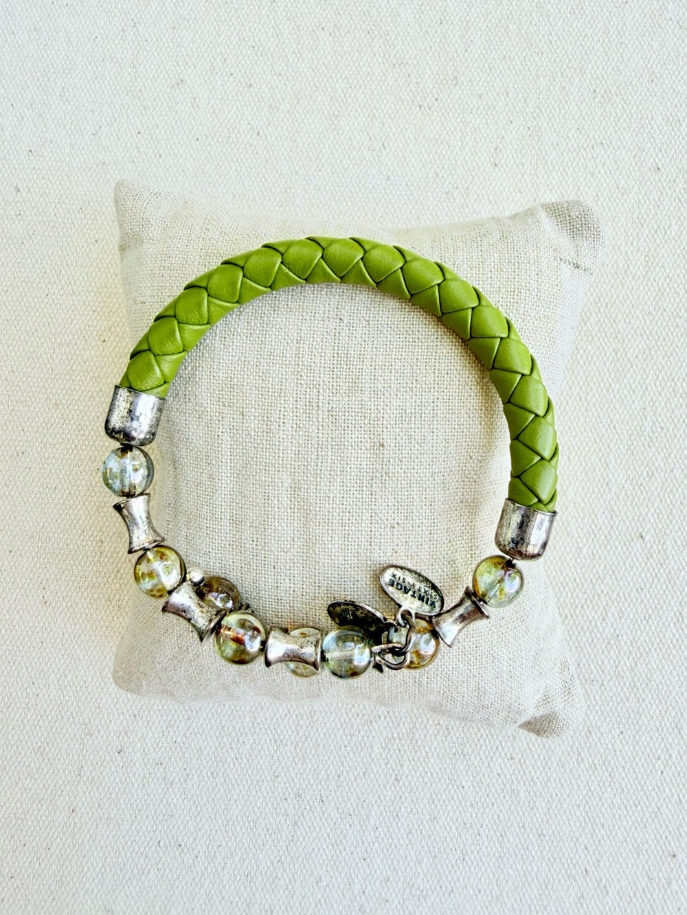 *Vintage Sixty Six Bracelet* ALEX & ANI Retired Leather and Beads~Green UGC